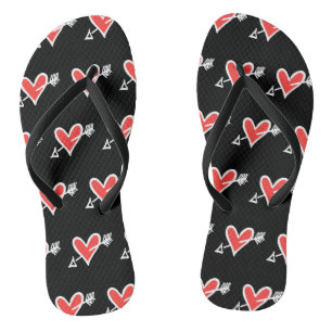Tongs Black & Red Love Heart Flip Flops