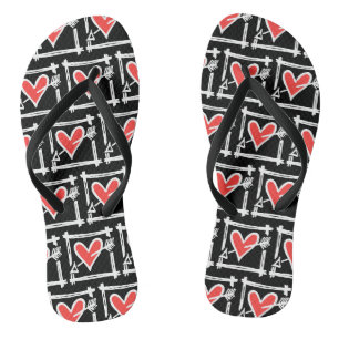 Tongs Black & Red Love Heart Flip Flops