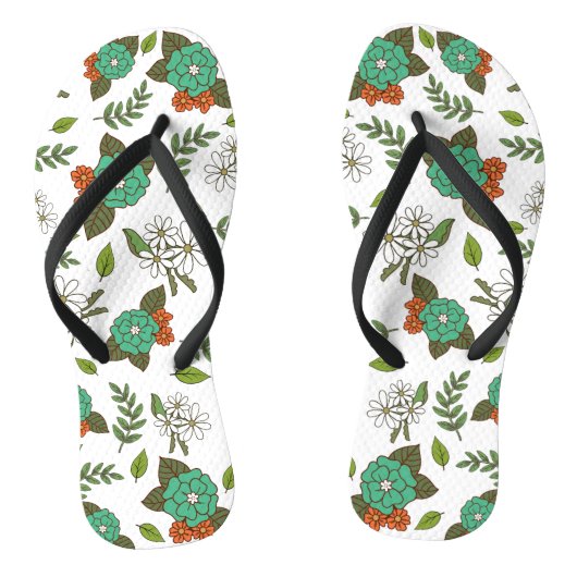 Tongs Blanc Rétro et Floral Vert (Semelle)