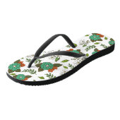 Tongs Blanc Rétro et Floral Vert (Incliné)