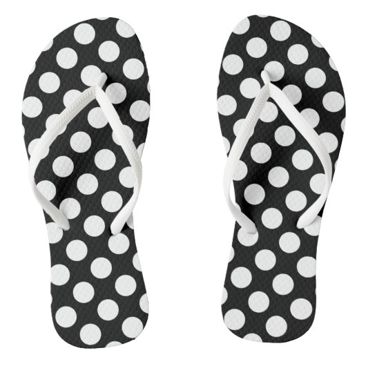 Tongs Blanc sur Noir Grand Taille Pois (Semelle)