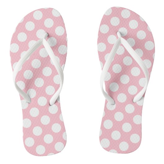 Tongs Blanc sur rose grand format Pois (Semelle)