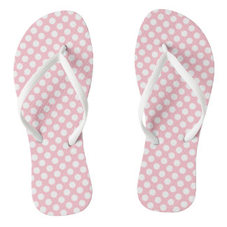 Tongs Blanc sur rose Pois moyen
