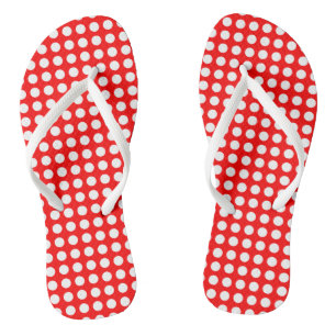Tongs Blanc sur rouge moyen taille Pois horizontaux