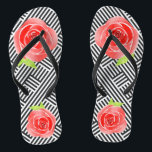 Tongs Blancs noirs Roses rouges<br><div class="desc">FLIP FLOPS pour FEMMES ou HOMMES avec un design personnalisé de roses rouges sur un arrière - plan de bandes diagonales noir et blanc encadrées. Amusez-vous tous les jours ou portez-vous à une fête du Derby Day, une douche nuptiale ou amusez-vous pour un cadeau de fête nuptiale. CORRESPONDRE des articles...</div>