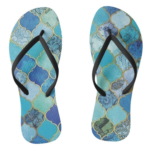 Tongs Bleu Cobalt, Aqua & Or Marocain (Semelle)