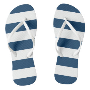 Tongs Bleu de marine, Blancs, Motif rayé