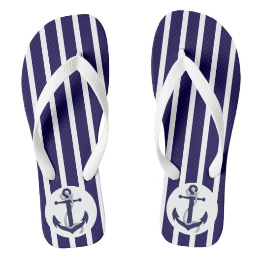 Tongs Bleu Et Blancs Avec Ancre (Semelle)