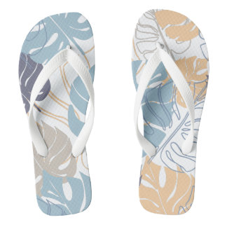 Tongs Bleu et jaune à motif de feuilles