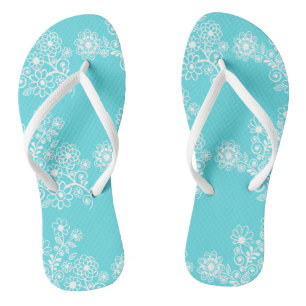 Tongs Bleu Floral Mariage Réception Flip Flops