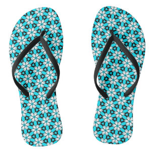 Tongs Bleu, Noir et Blanc Floral