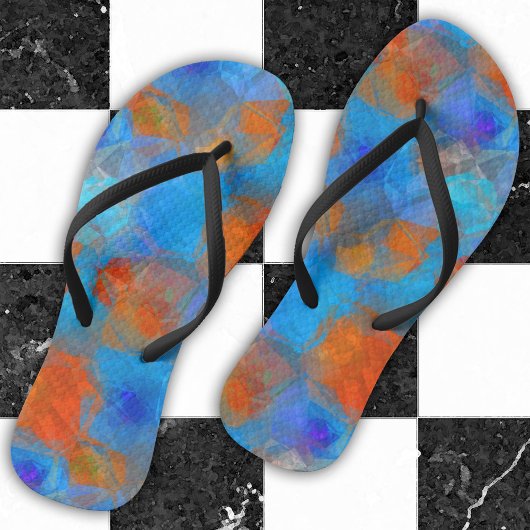 Tongs Bleu Orange Abstrait Art Été Flip Flops
