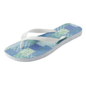 Tongs Bleu Périwinkle Floral Boho Faux Motif Patchwork (Incliné)