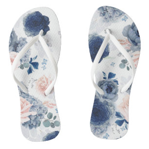 Tongs Bleu poussiéreux et rose pâle Floral élégant Botan