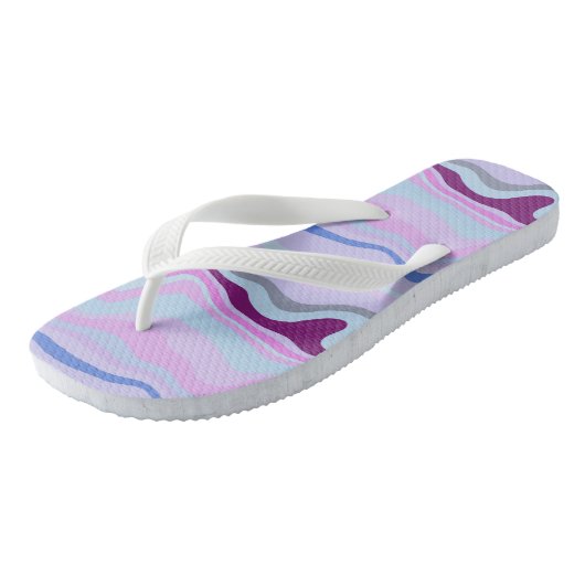 Tongs Bleu, rose et violet rayures ondulées (Incliné)