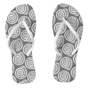 Tongs Bloc de coquillages spiraux Impression, gris / gri