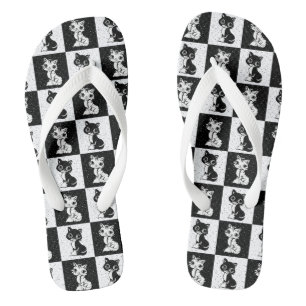 Tongs Bloc de monogramme noir blanc pour chat