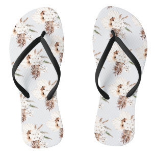 Tongs Boho Brun Herbe de Pampas Orchidées Blanches Monog