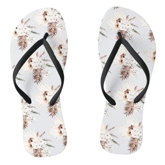 Tongs Boho Brun Herbe de Pampas Orchidées Blanches Monog (Semelle)
