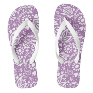 Tongs Boho Chic Lavande Blanc Paisley Motif Floral