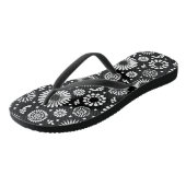 Tongs Boho fleurs Motif floral vectoriel noir et blanc (Incliné)