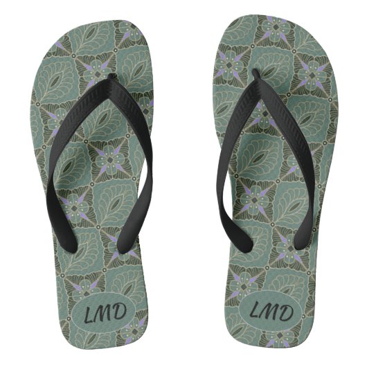 Tongs Boho Moss Green Batik Imprimer (Semelle)
