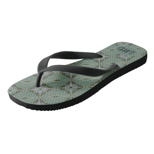Tongs Boho Moss Green Batik Imprimer (Incliné)