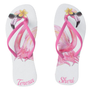 Tongs Boucles de Flamant rose Soeur Personnalisables