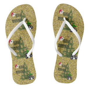 Tongs Boules de pelouse dorées Design de Noël,