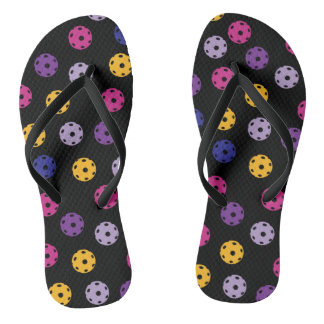 Tongs 💛 Boulettes jaunes et 💜 violets sur le noir