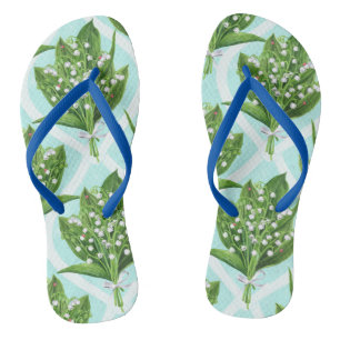 Tongs Bouquet de lis de la vallée fleurs sur le bleu