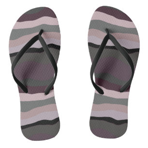 Tongs Bourgogne, Rose et Rayures Ondulées Violettes