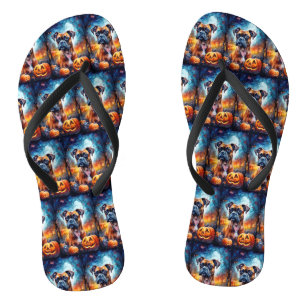 Tongs Boxer d'Halloween avec citrouilles effrayant