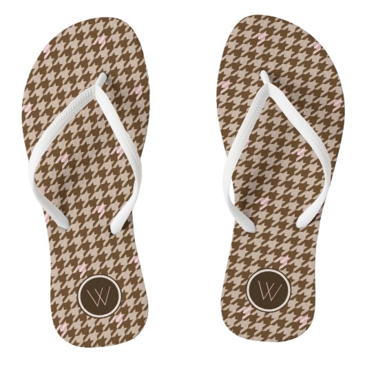 Tongs Brown avec Rose Houndstooth Accent or Flip Flops (Semelle)