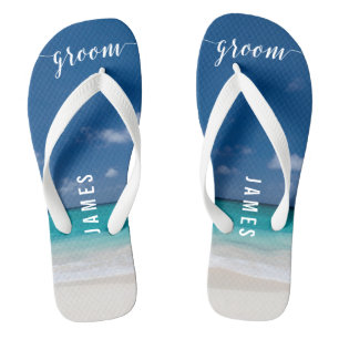 Tongs Calligraphie Beach Groom Mariage Flip Flops