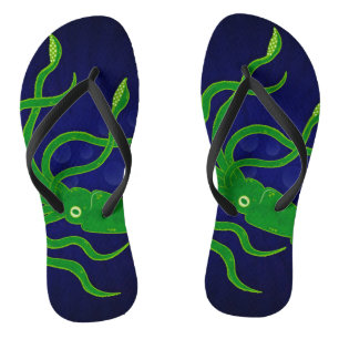 Tongs calmar vert à la mode dans l'océan bleu