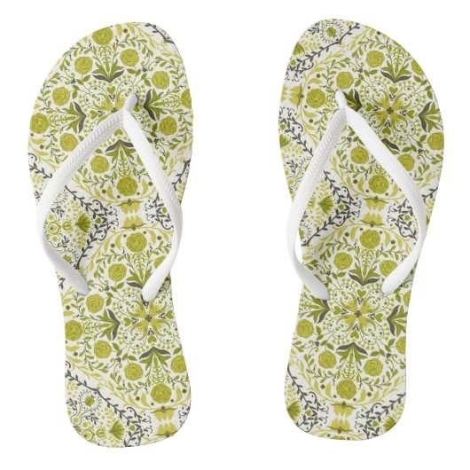 Tongs Carreaux de fleurs en vert (Semelle)