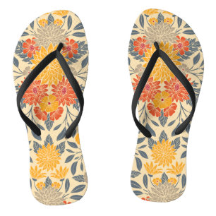 Tongs Chaleureux Jaune, Orange & Bleu Floral
