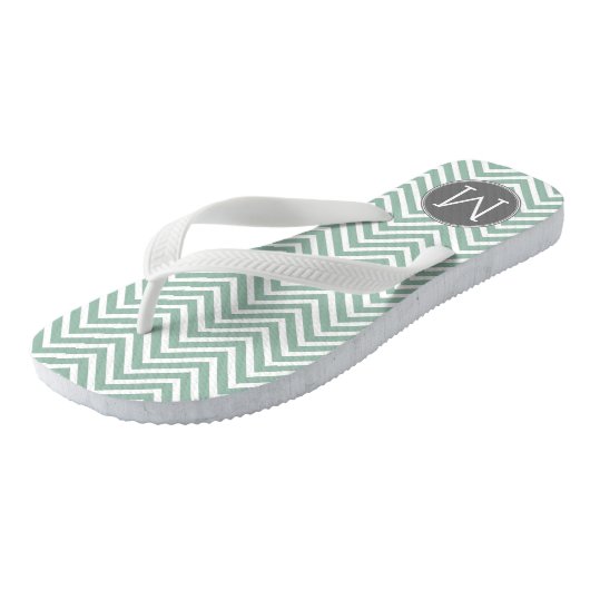 Tongs Charbon et menthe vert Chevrons sur mesure Monogra (Incliné)