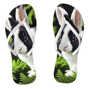 Tongs "Charme Classique : Le Lapin Noir et Blanc"