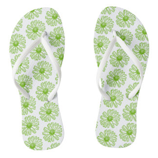 Tongs Chartreuse Green Daisy Print, Hippie Flower Print