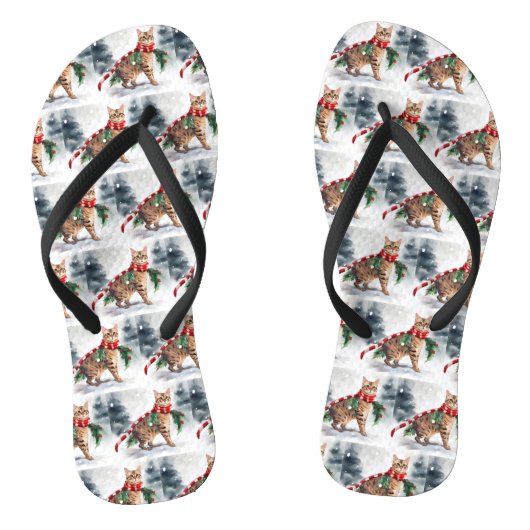 Tongs Chat Bengal dans Noël enneigé (Semelle)