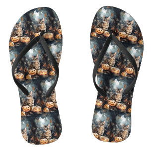 Tongs Chat Bengale D'Halloween Avec Peur Citrouille