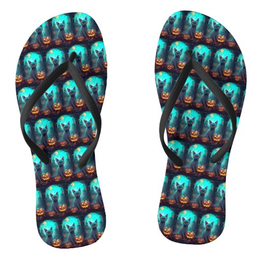 Tongs Chat bleu russe d'Halloween avec la peur Citrouill (Semelle)