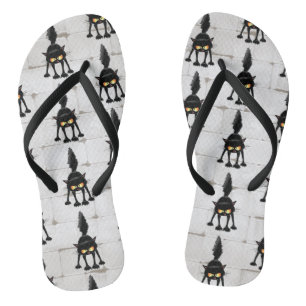 Tongs Chat noir de dessin animé drôle et féroce