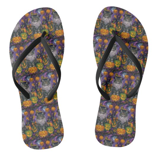 Tongs Chat Sibérien éffrayant Halloween sorcière et Citr (Semelle)