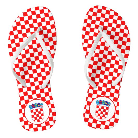 Tongs Chèques blancs rouges avec Emblème croate (Semelle)