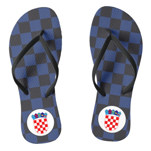 Tongs Chèques en bleu noir avec armoiries croates (Semelle)