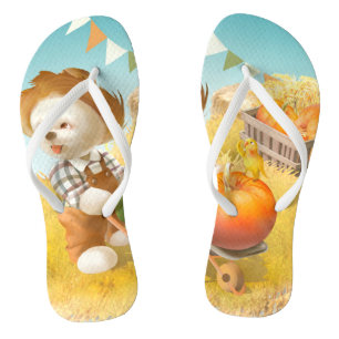 Tongs Cher fermier chien avec Citrouille
