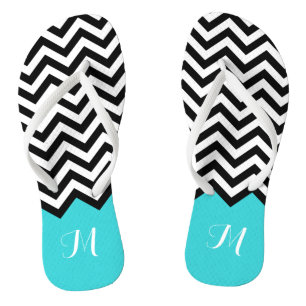 Tongs Chevron Zigzag Monogramme élégant Aqua Green